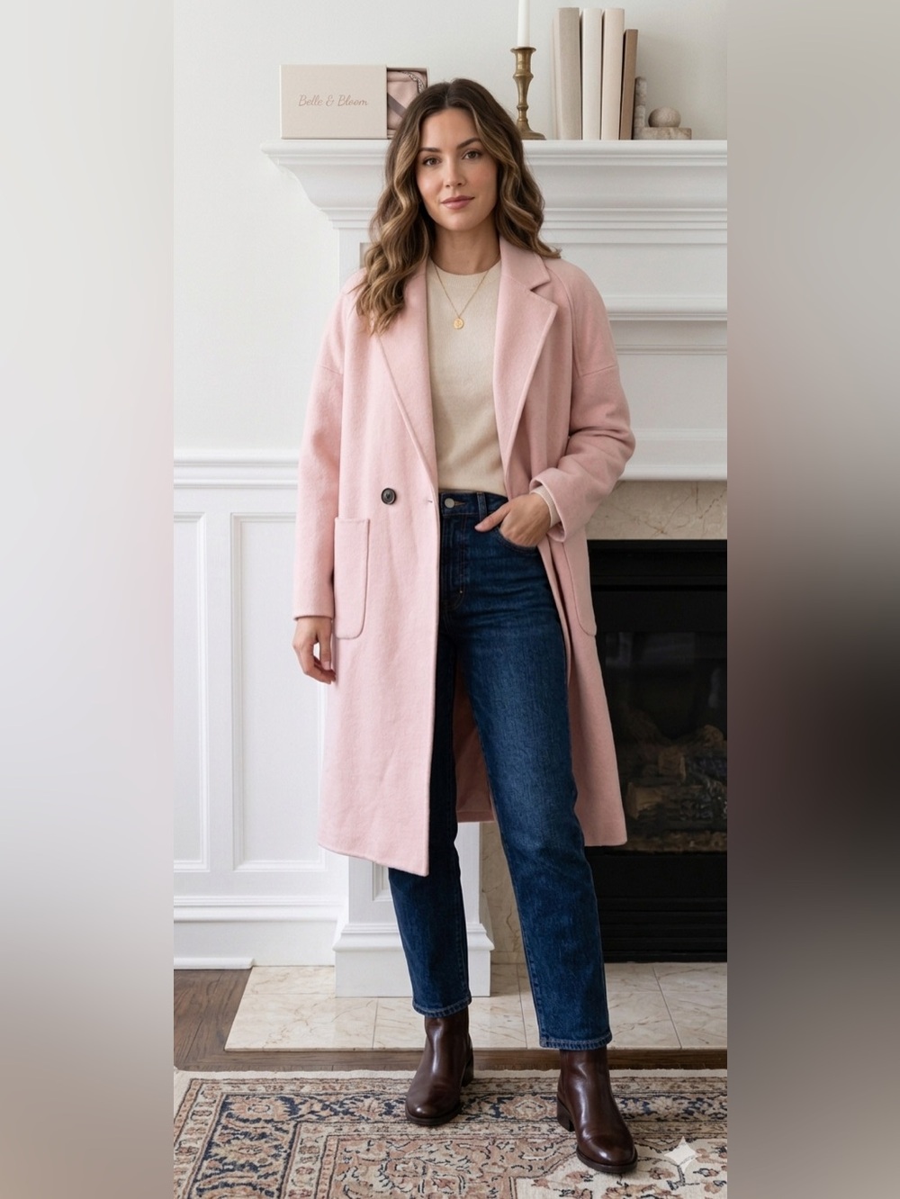 Belle & Bloom I’m Yours Blush Pink Wool Blend Coat Size M - Picture 2 of 9